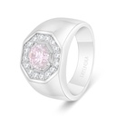 Sterling Silver 925 Ring Rhodium Plated Embedded With Pink  Zircon And White Zircon