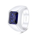 Sterling Silver 925 Ring Rhodium Plated Embedded With Sapphire Corundum For Men