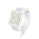 Sterling Silver 925 Ring Rhodium Plated Embedded With Yellow Diamond And White Zircon For Men