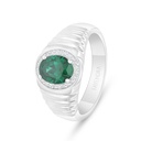 Sterling Silver 925 Ring Rhodium Plated Embedded With Emerald Zircon And White Zircon