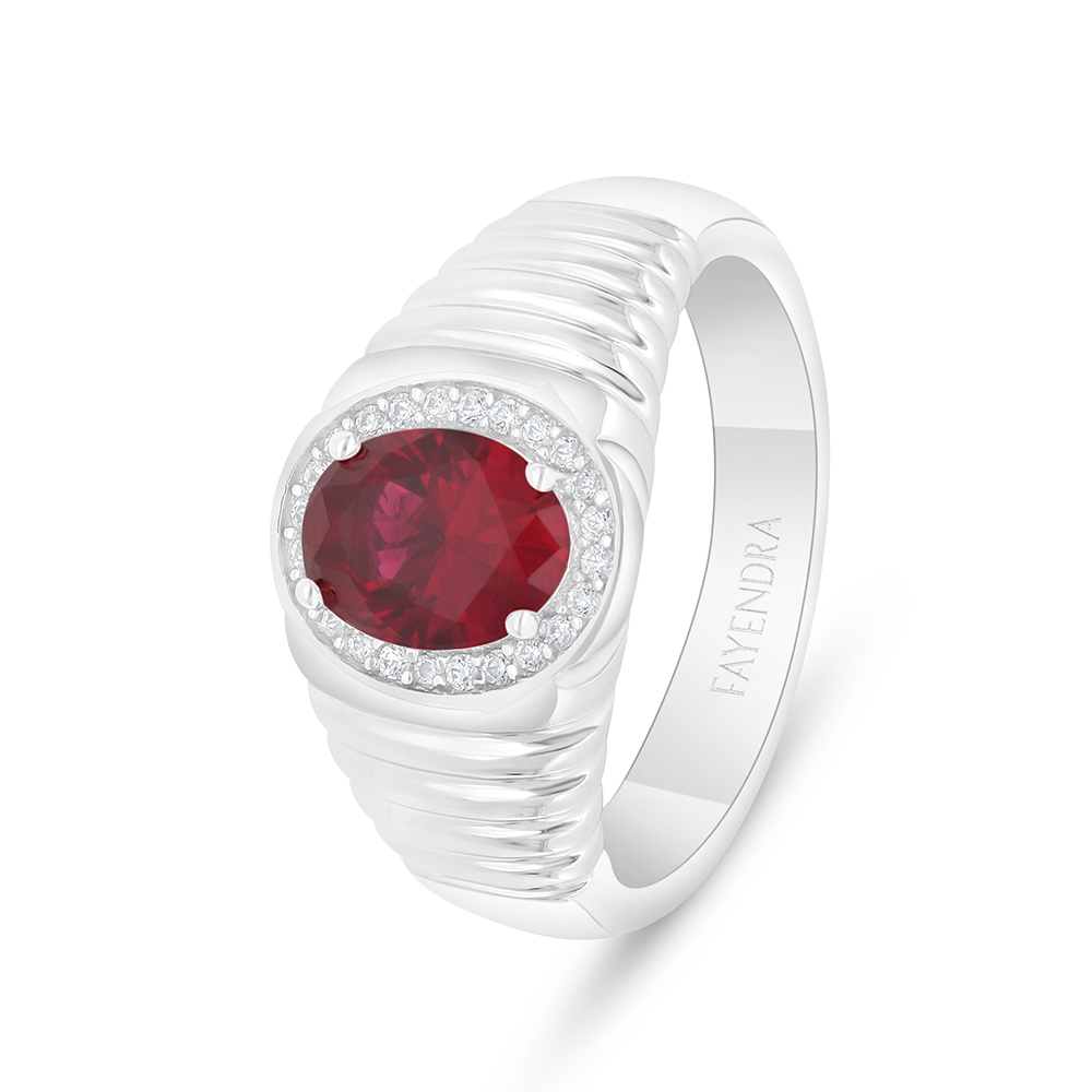 Sterling Silver 925 Ring Rhodium Plated Embedded With Ruby Corundum And White Zircon