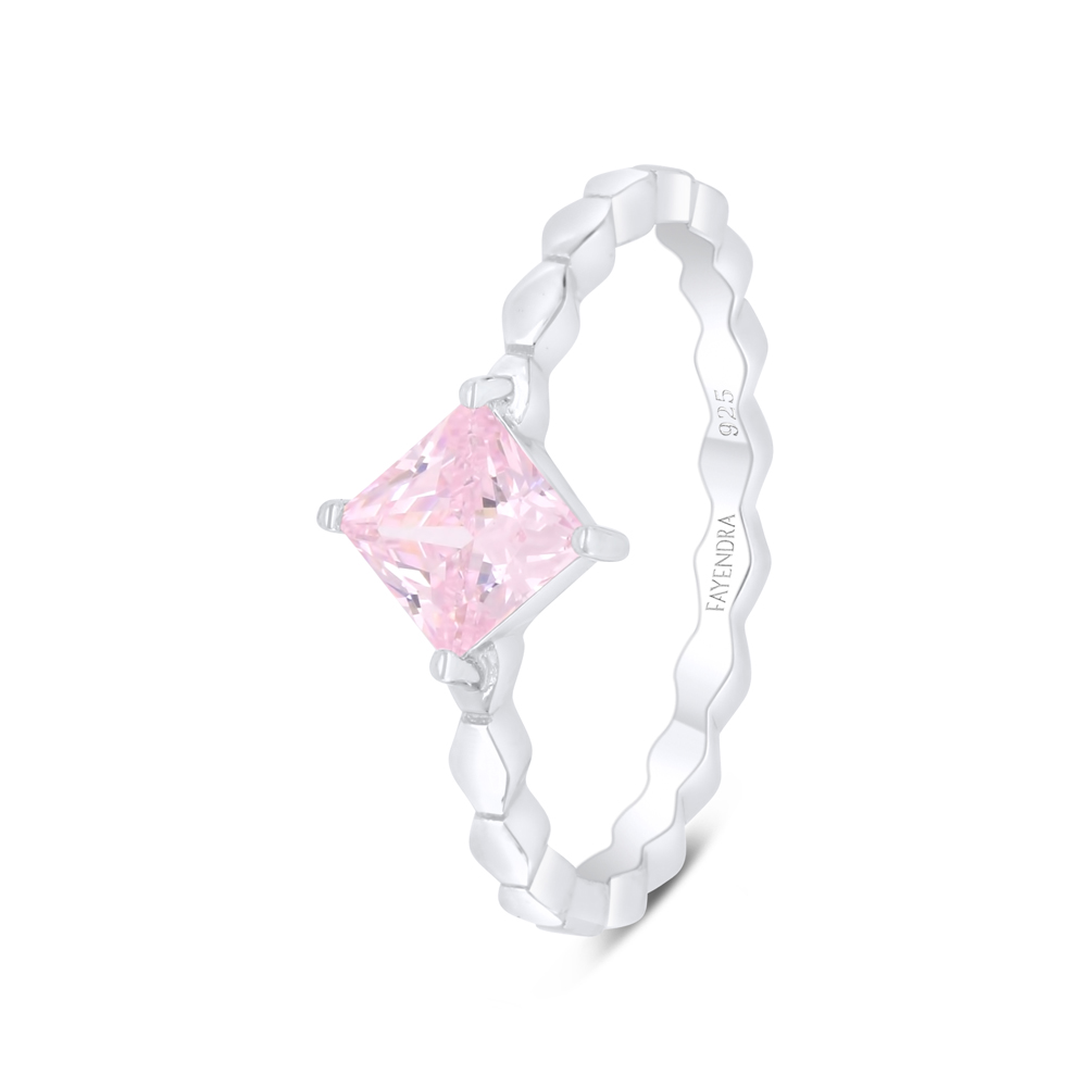 Sterling Silver 925 Ring Rhodium Plated Embedded With Pink Zircon 