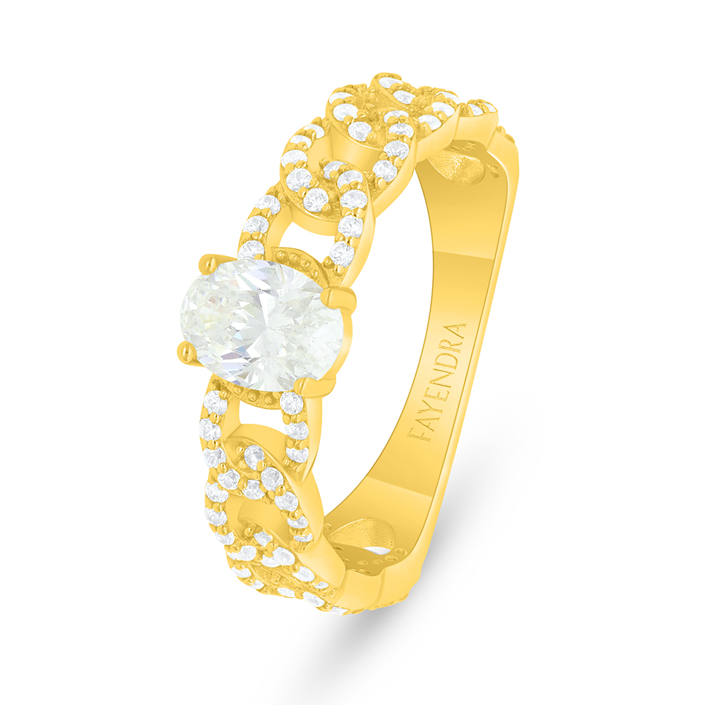 Sterling Silver 925 Ring Golden Plated  Embedded With Yellow Diamond And White Zircon