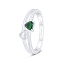 Sterling Silver 925 Ring Rhodium Plated Embedded With Emerald Zircon 