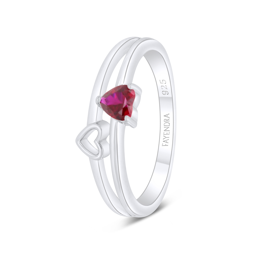 Sterling Silver 925 Ring Rhodium Plated Embedded With Ruby Corundum 