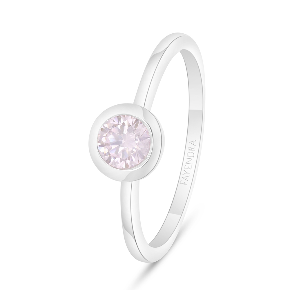 Sterling Silver 925 Ring Rhodium Plated Embedded With Pink Zircon 