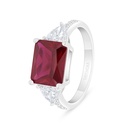 Sterling Silver 925 Ring Rhodium Plated Embedded With Ruby Corundum And White Zircon