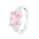 Sterling Silver 925 Ring Rhodium Plated Embedded With Pink Zircon And White Zircon