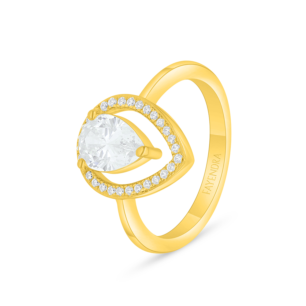 Sterling Silver 925 Ring Golden Plated Embedded With White Zircon