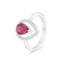 Sterling Silver 925 Ring Rhodium Plated Embedded With Ruby Corundum And White Zircon