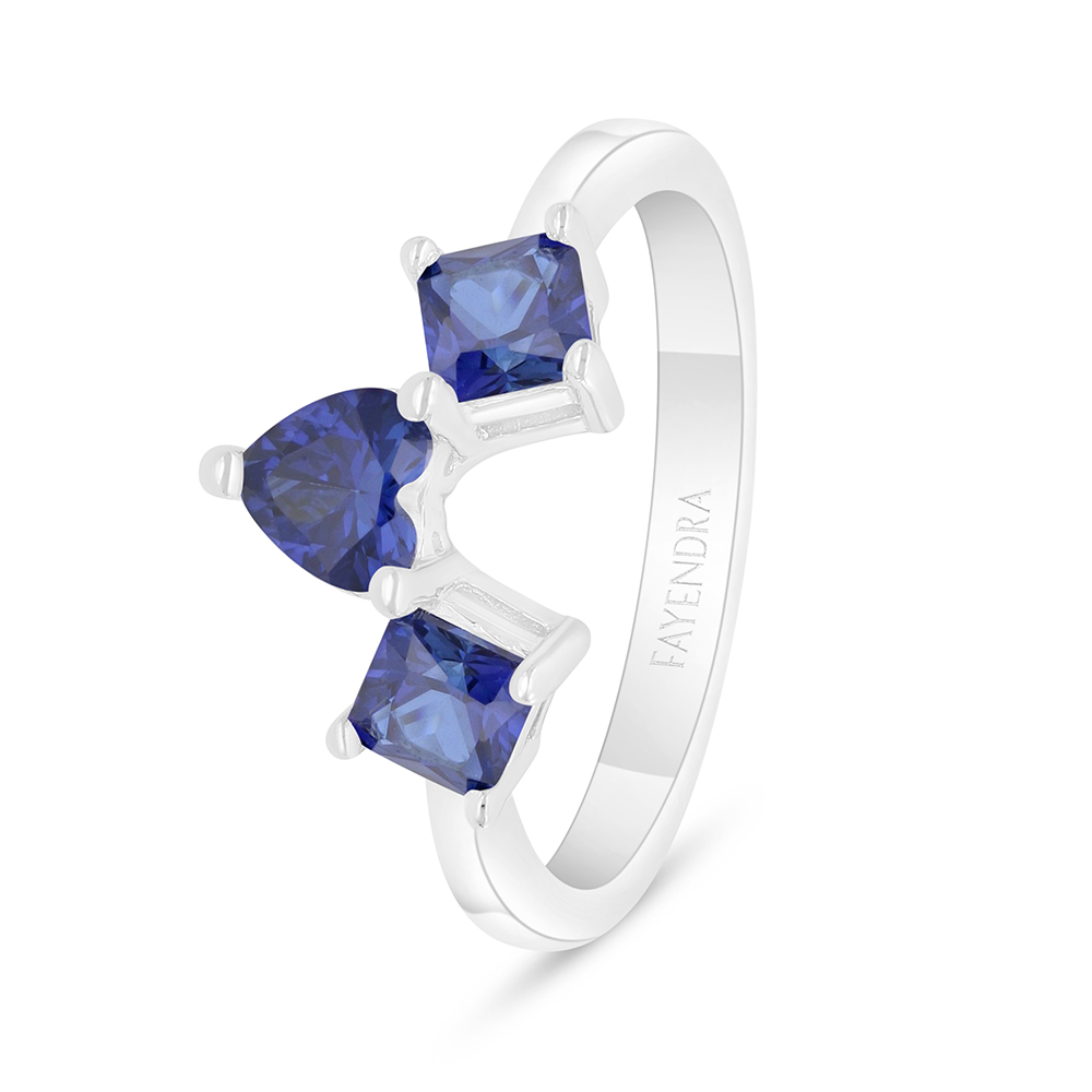 Sterling Silver 925 Ring Rhodium Plated Embedded With Sapphire Corundum 