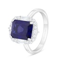 Sterling Silver 925 Ring Rhodium Plated Embedded With Sapphire Corundum And White Zircon