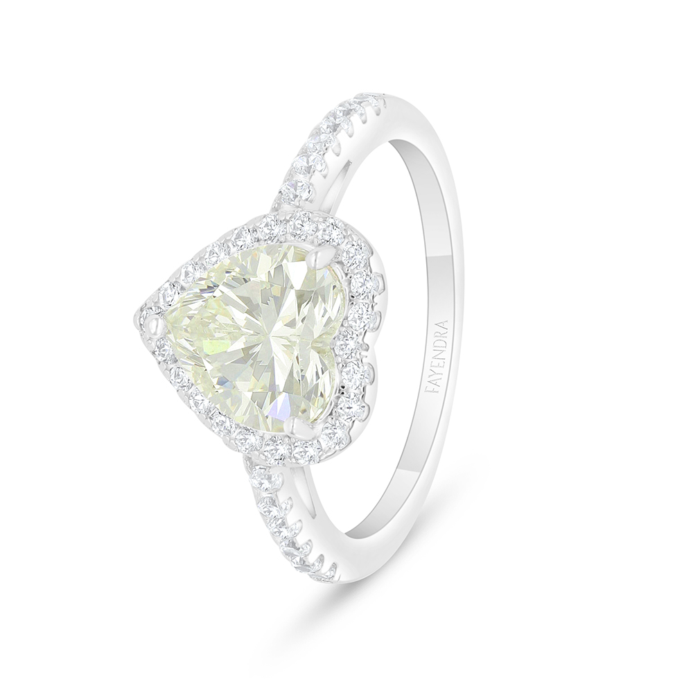 Sterling Silver 925 Ring Rhodium Plated  Embedded With Yellow Diamond And White Zircon