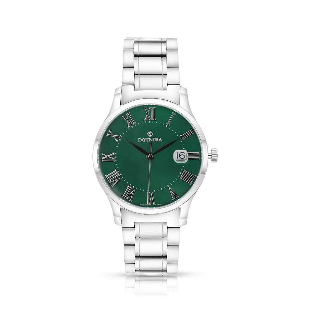 ساعة رجالي ستانلس ستيل عيار 316 بلون فضي GREEN DIAL