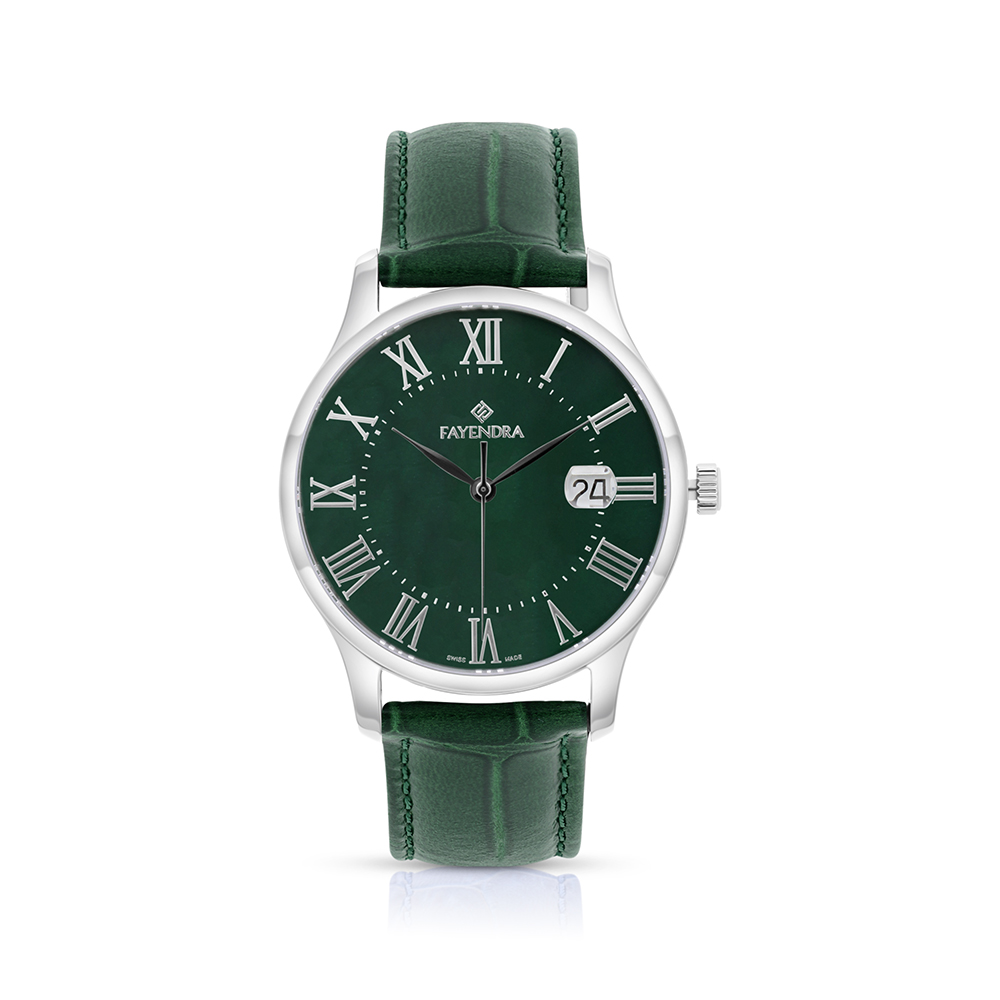 Stainless Steel 316 Watch Silver Color Embedded With Green Leather For Men - GREEN DIAL