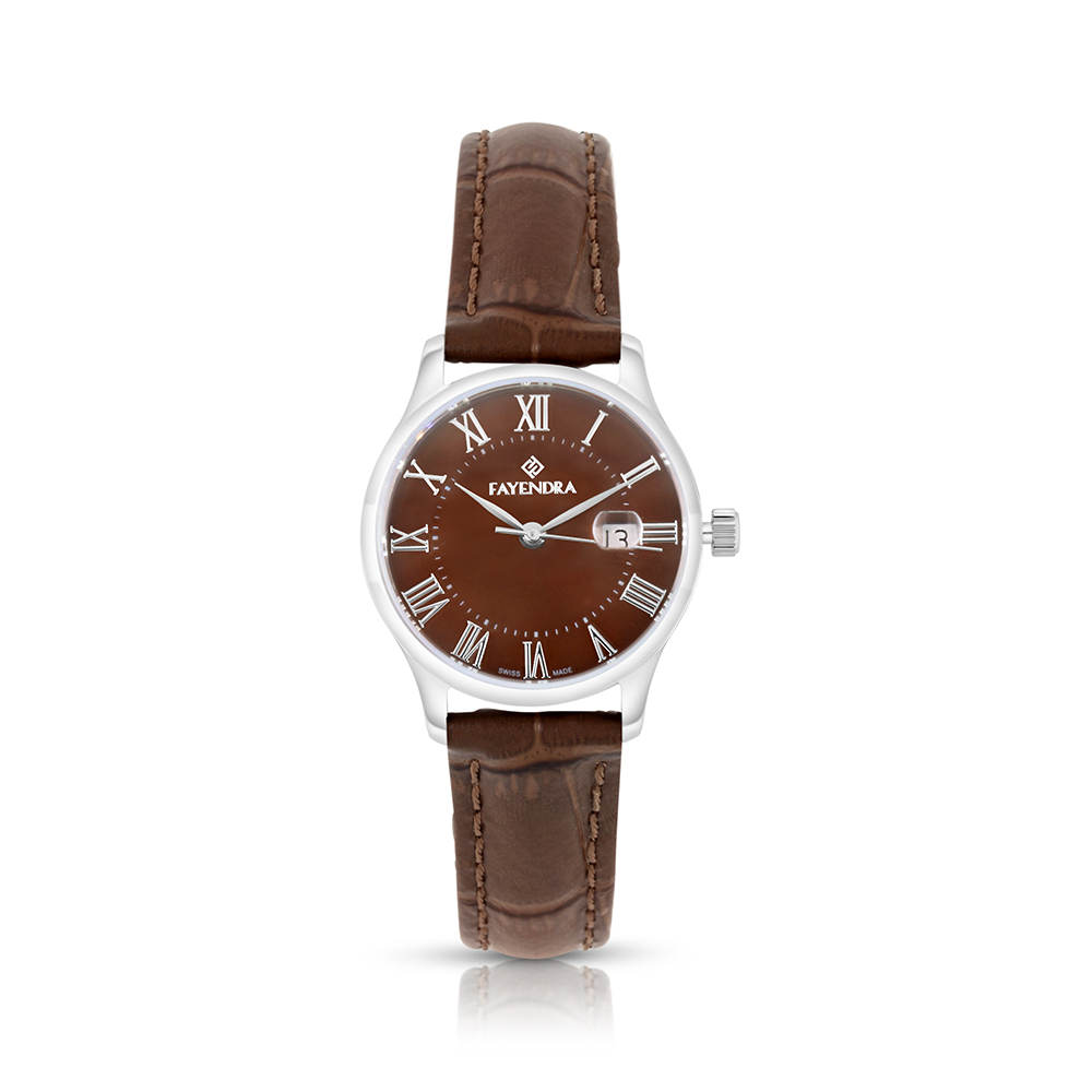 Stainless Steel 316 Watch Silver Color Embedded With Brown Leather - BROWN MOP DIAL