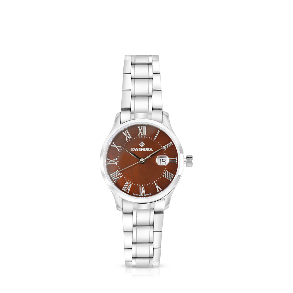 ساعة ستانلس ستيل عيار 316 بلون فضي BROWN DIAL