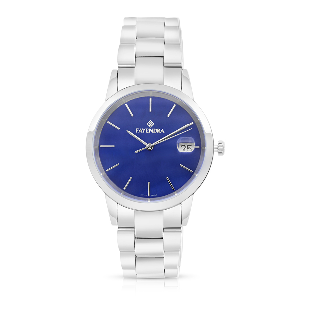 ساعة ستانلس ستيل عيار 316 بلون فضي BLUE DIAL