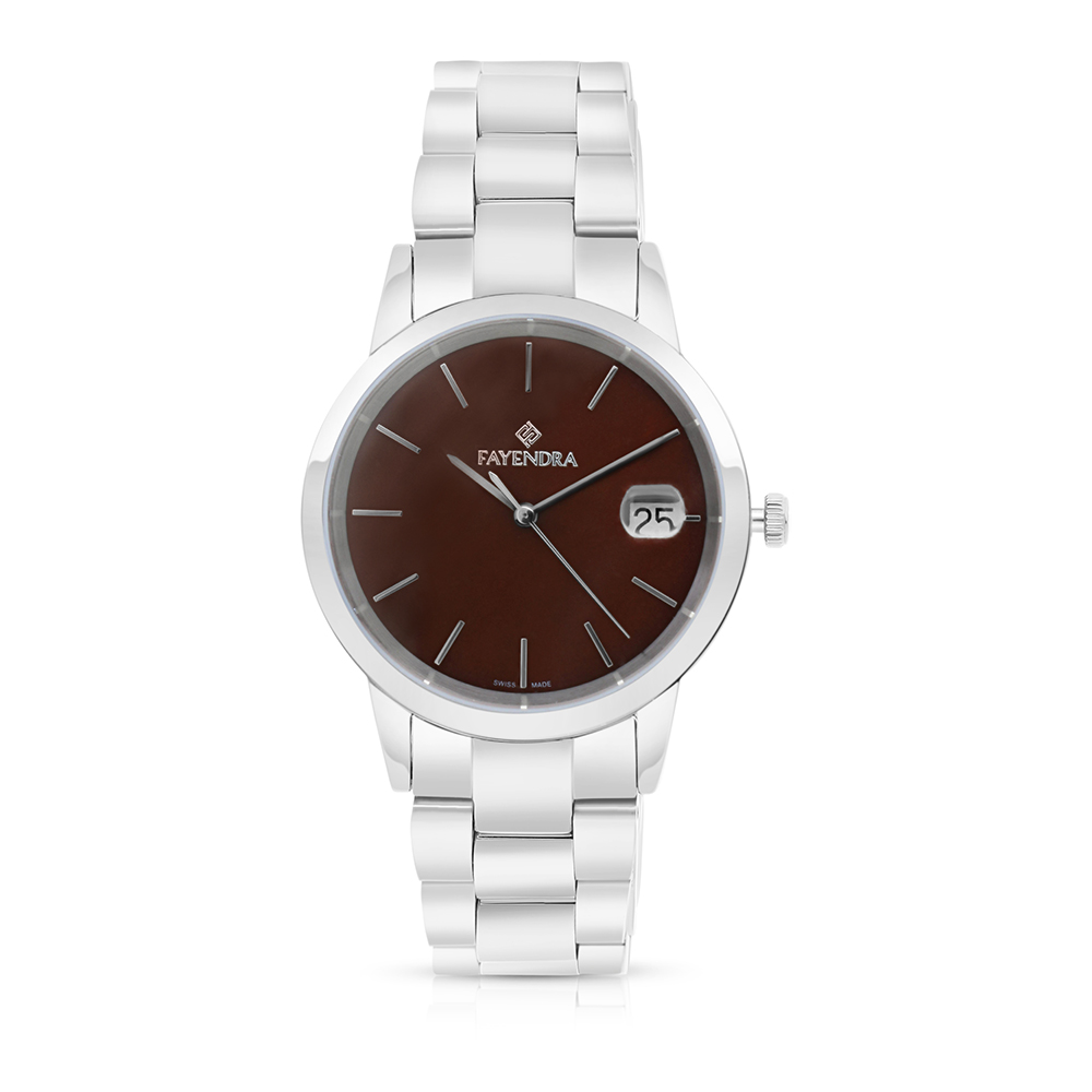 ساعة ستانلس ستيل عيار 316 بلون فضي BROWN DIAL