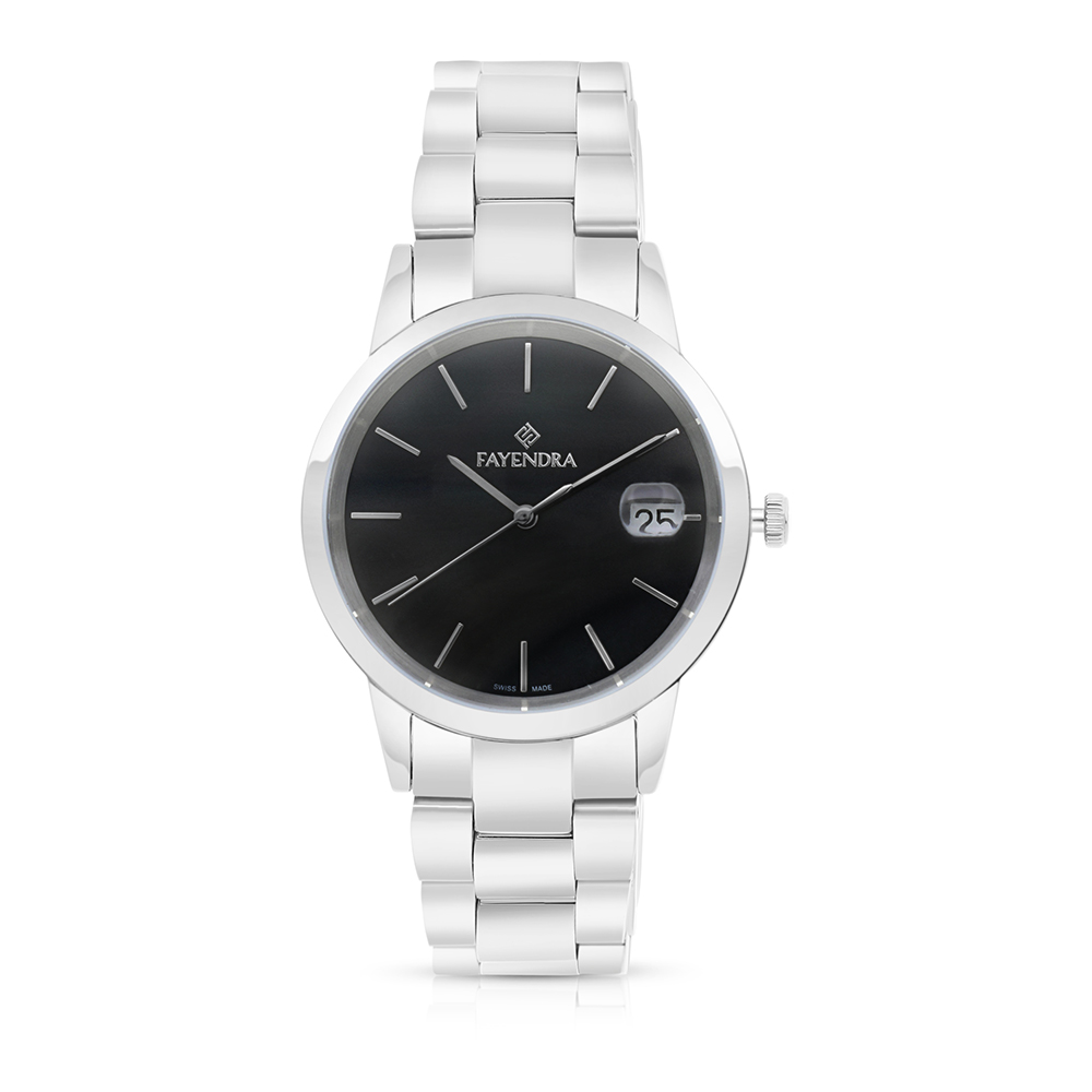 ساعة ستانلس ستيل عيار 316 بلون فضي BLACK DIAL