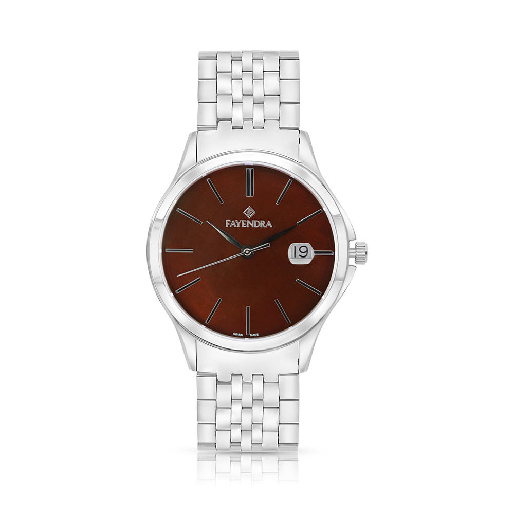 Stainless Steel 316 Watch Silver Color For Men - BROWN DIAL
