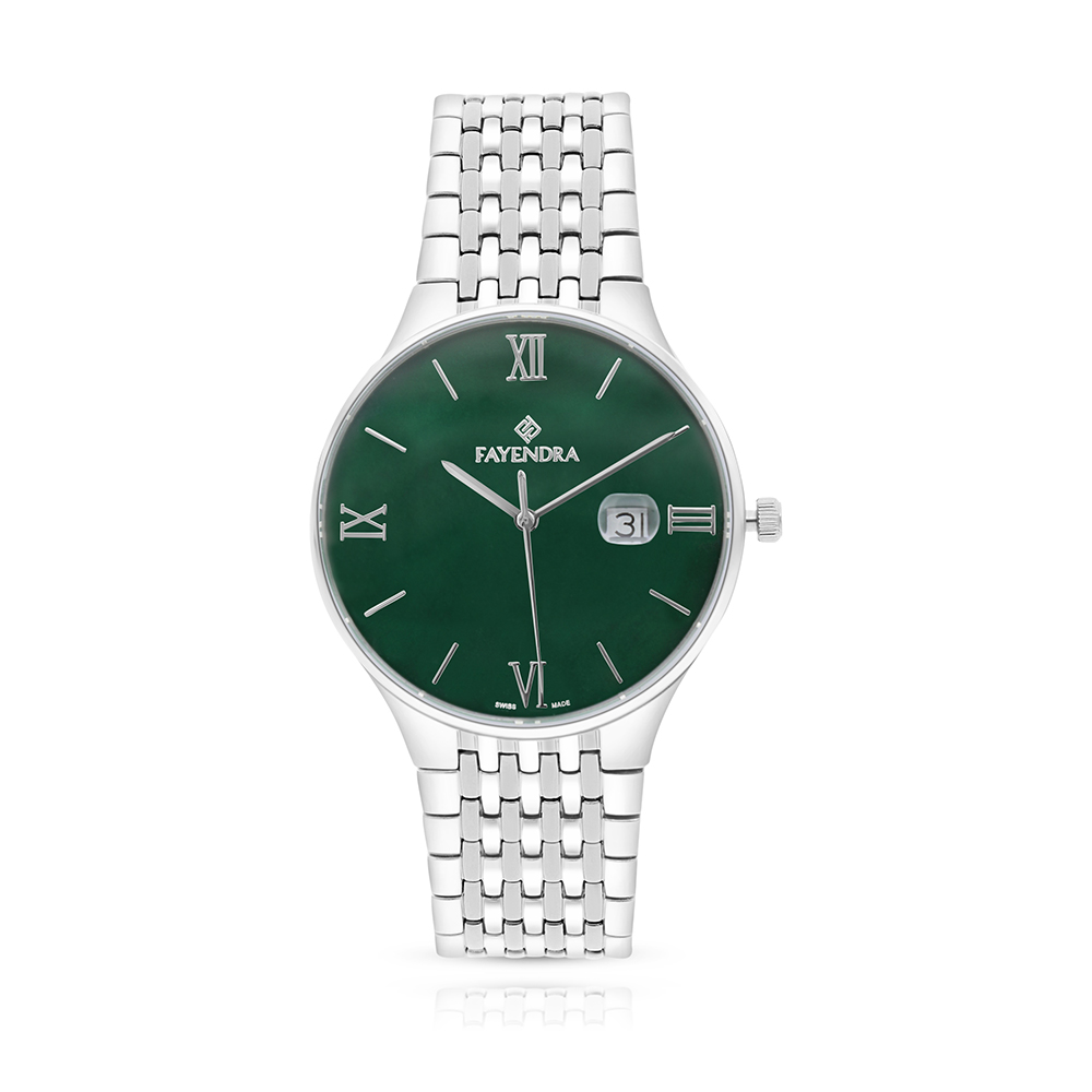 ساعة رجالي ستانلس ستيل عيار 316 بلون فضي GREEN DIAL