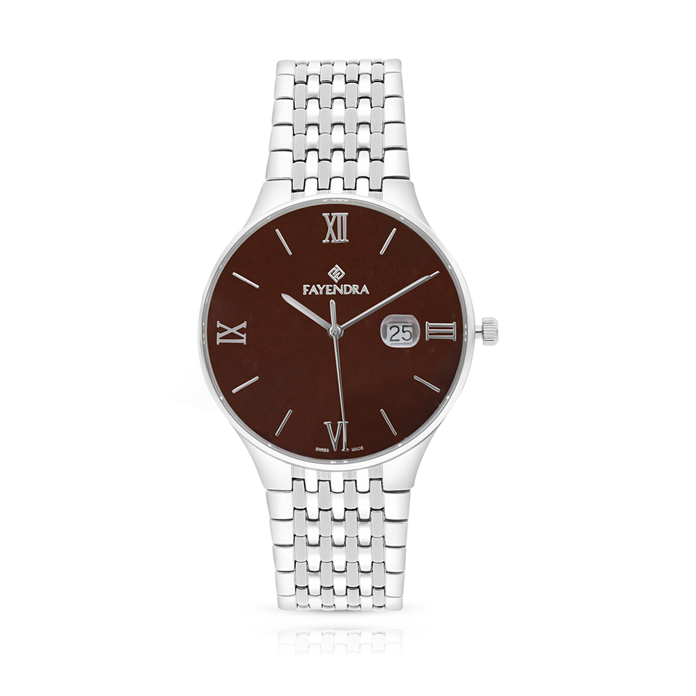 Stainless Steel 316 Watch Silver Color For Men - BROWN DIAL
