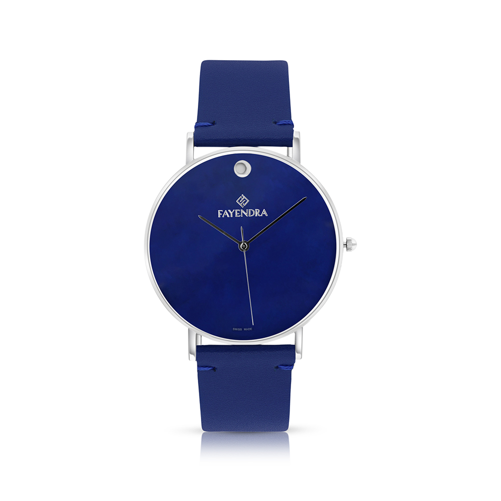 Stainless Steel 316 Watch Silver Color Embedded With Blue Leather For Men - BLUE DIAL