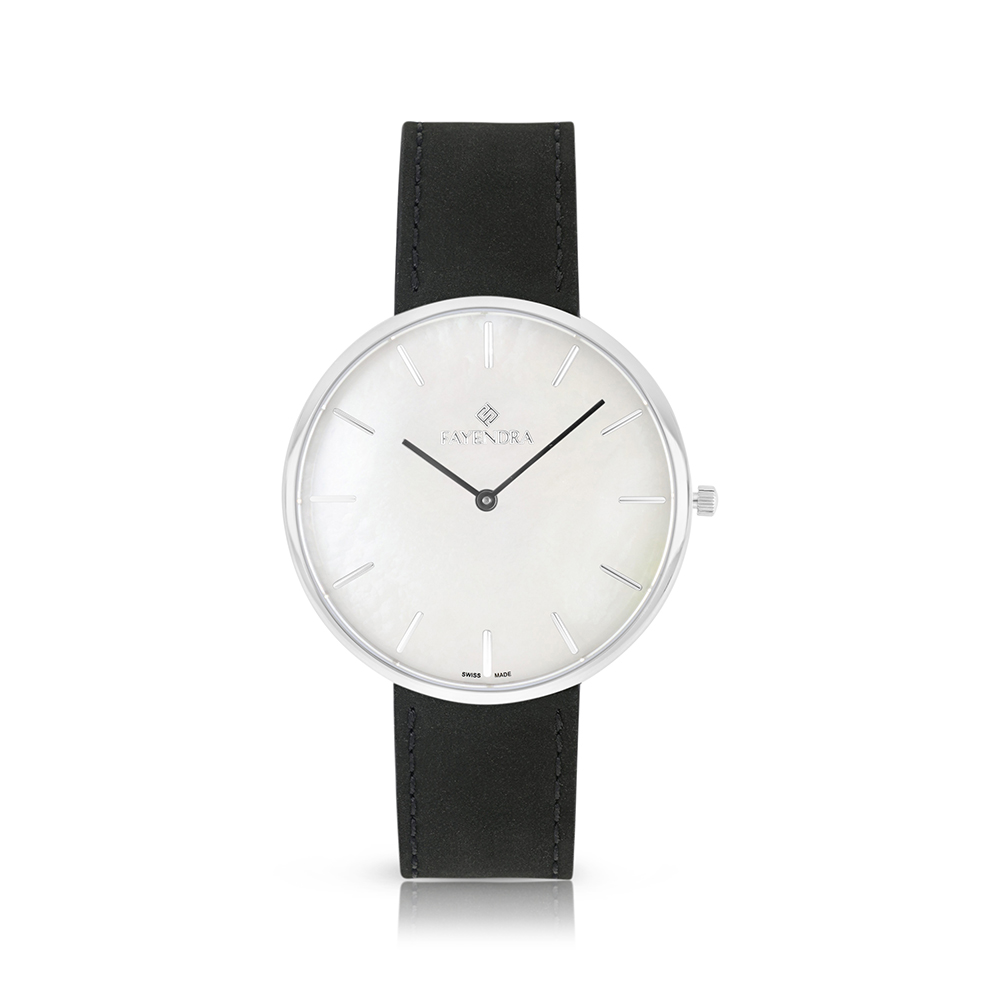 Stainless Steel 316 Watch Silver Color Embedded With Black Leather For Men - WHITE DIAL