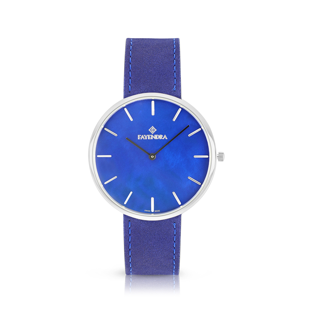 Stainless Steel 316 Watch Silver Color Embedded With Blue Leather For Men - BLUE DIAL