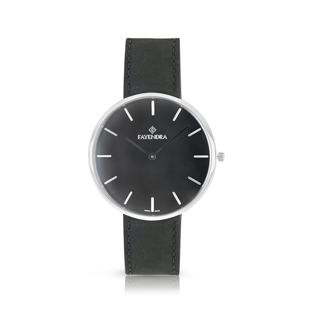 Stainless Steel 316 Watch Silver Color Embedded With Black Leather For Men - BLACK DIAL