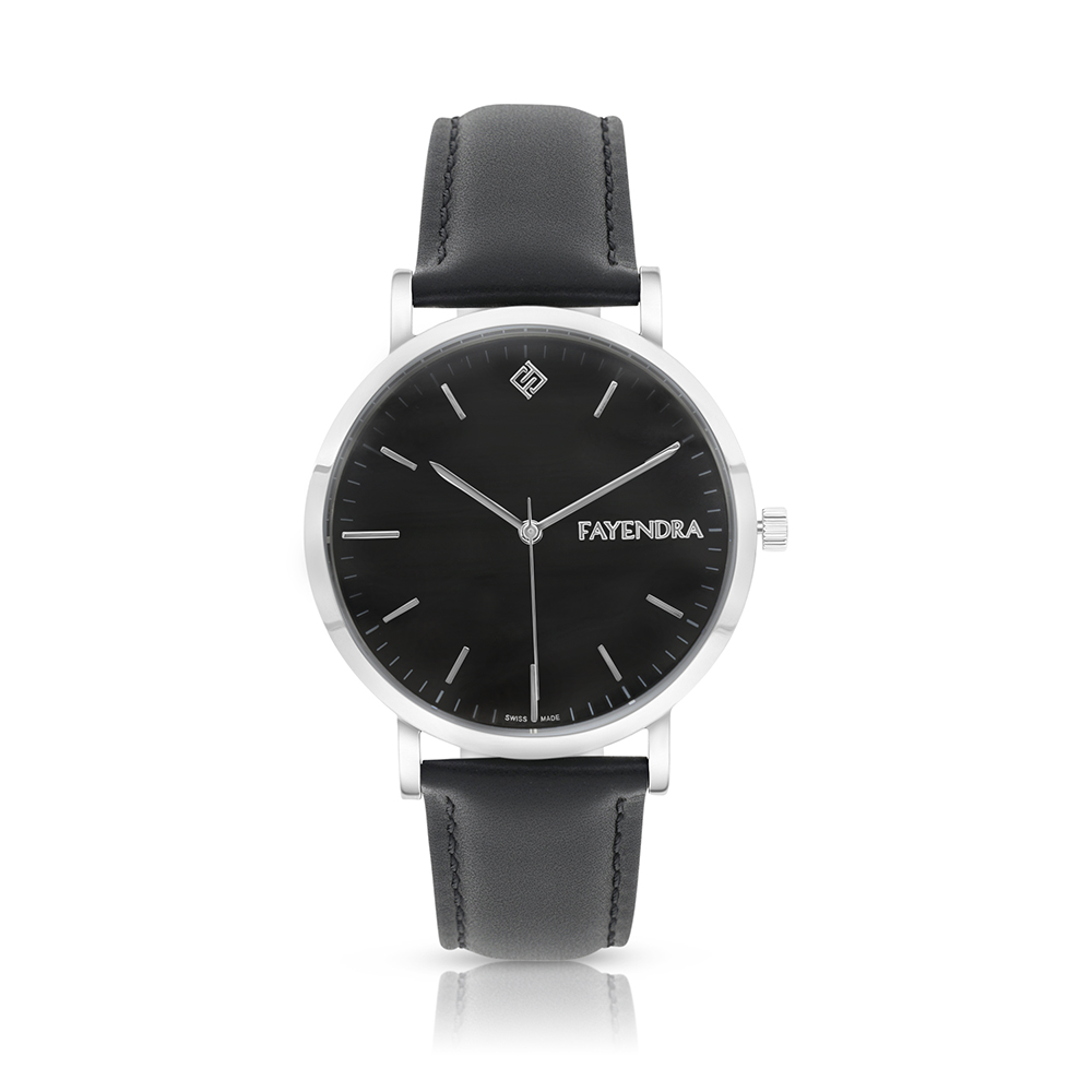 Stainless Steel 316 Watch Silver Color Embedded With Black Leather For Men - BLACK DIAL