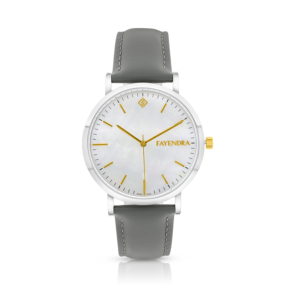 Stainless Steel 316 Watch Silver Color Embedded With Gray Leather For Men - WHITE DIAL