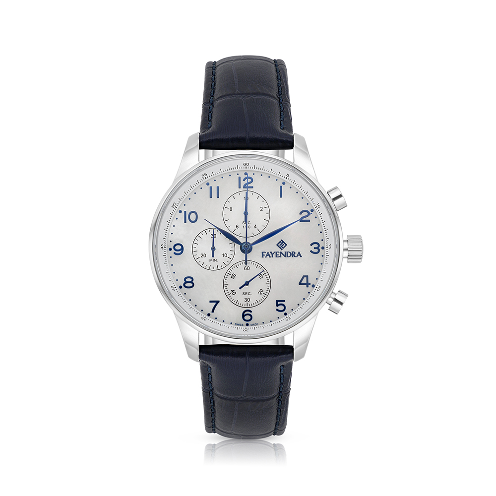 Stainless Steel 316 Watch Silver Color Embedded With Blue Leather For Men - WHITE DIAL