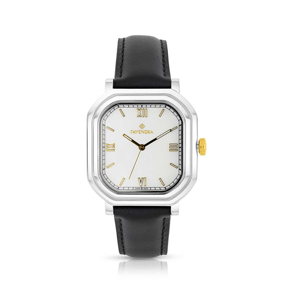 Stainless Steel 316 Watch Silver And Rose Gold Color Embedded With Black Leather For Men - WHITE DIAL