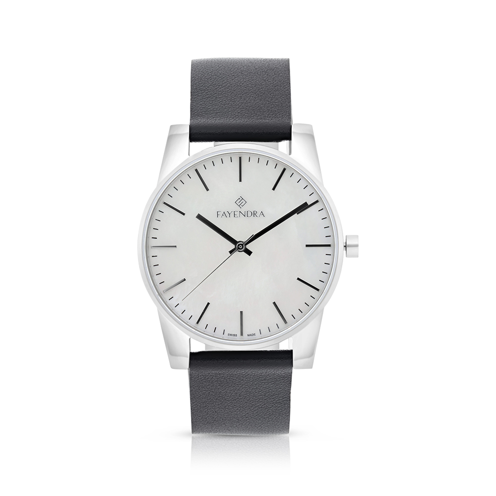 Stainless Steel 316 Watch Silver Color Embedded With Black Leather For Men - WHITE DIAL