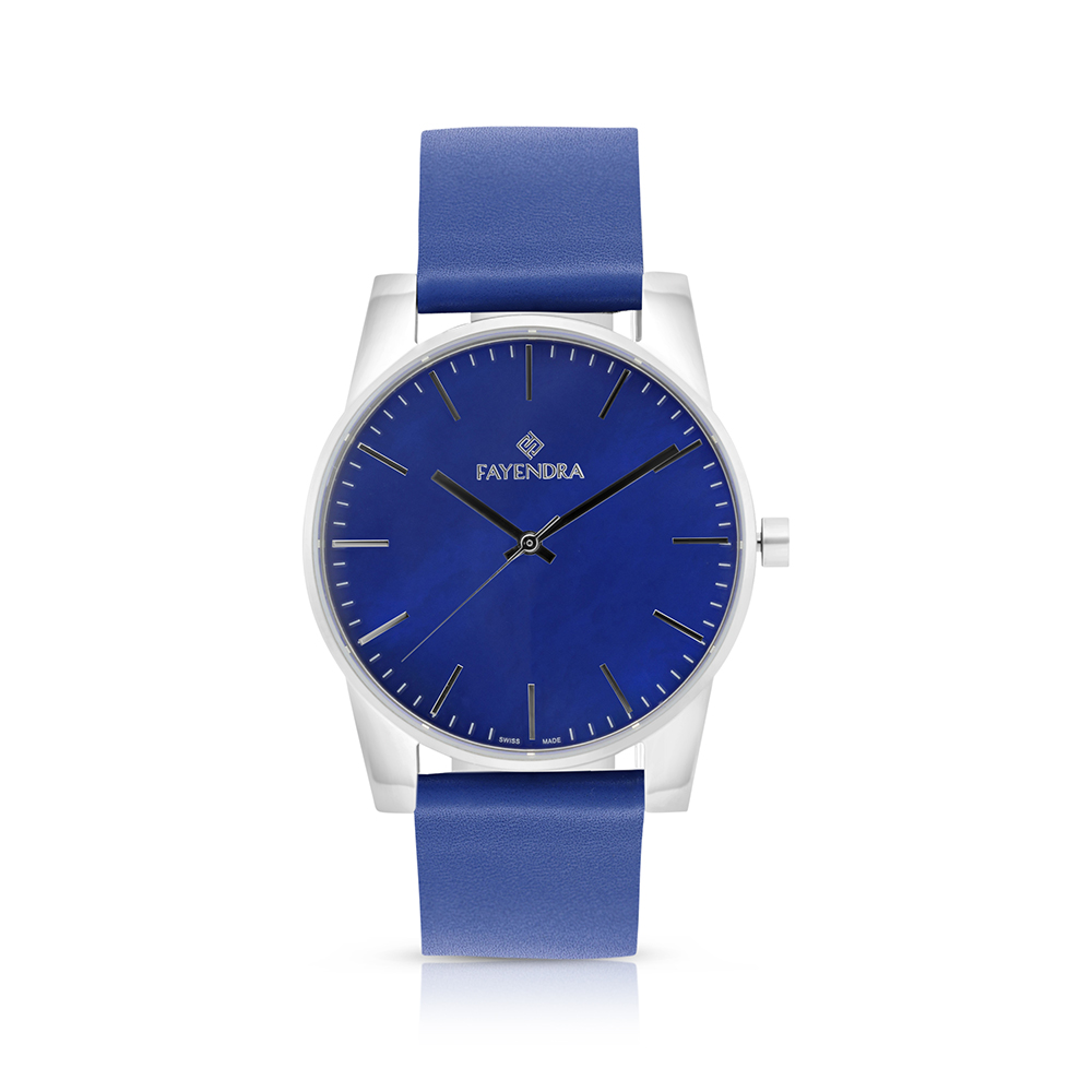 Stainless Steel 316 Watch Silver Color Embedded With Blue Leather For Men - BLUE DIAL