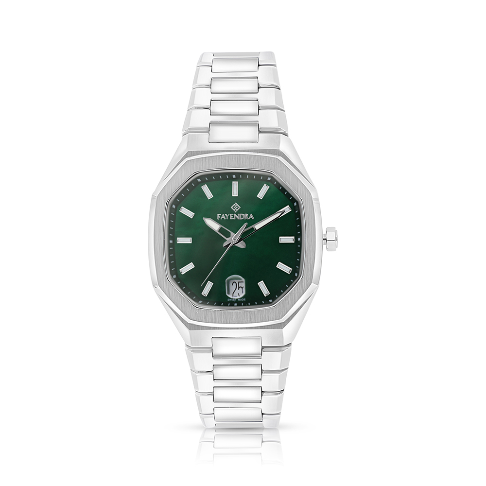 ساعة رجالي ستانلس ستيل عيار 316 بلون فضي GREEN DIAL