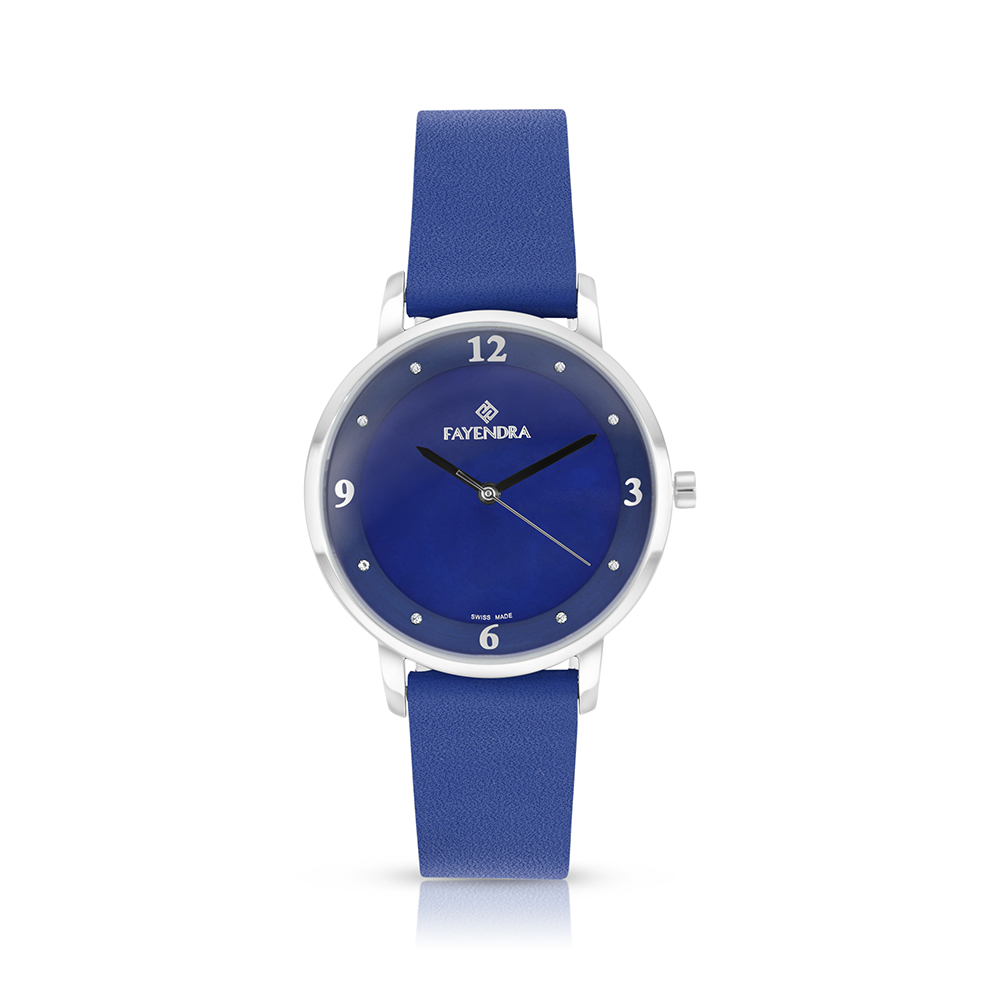 Stainless Steel 316 Watch Silver Color Embedded With BLUE Leather - BLUE MOP DIAL