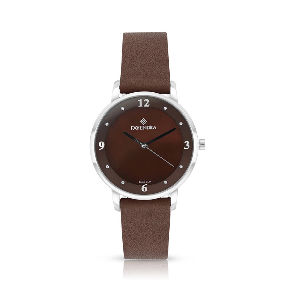 ساعة ستانلس ستيل عيار 316 بلون فضي جلد بني BROWN DIAL