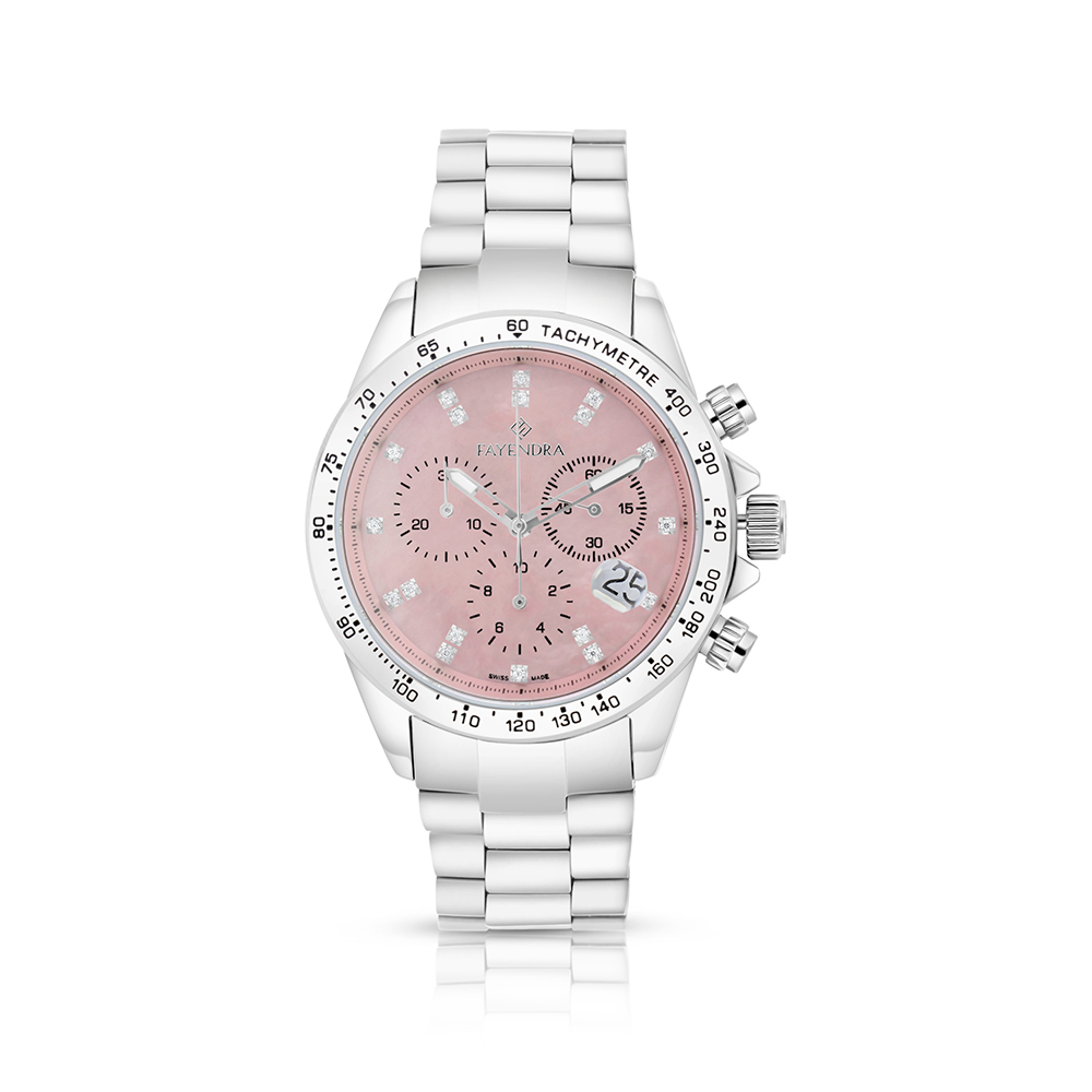 ساعة ستانلس ستيل عيار 316 بلون فضي PINK DIAL