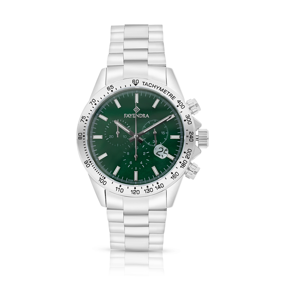 ساعة رجالي ستانلس ستيل عيار 316 بلون فضي GREEN DIAL