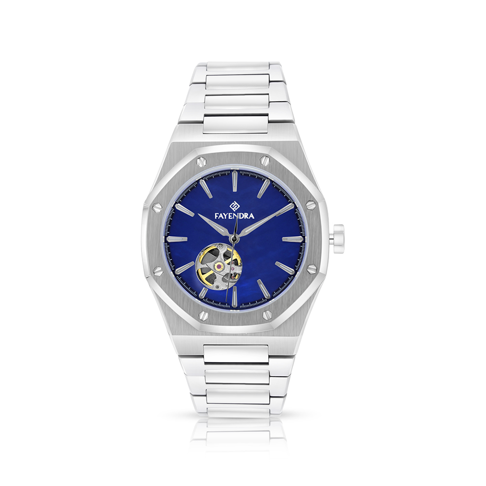 ساعة رجالي ستانلس ستيل عيار 316 بلون فضي BLUE DIAL