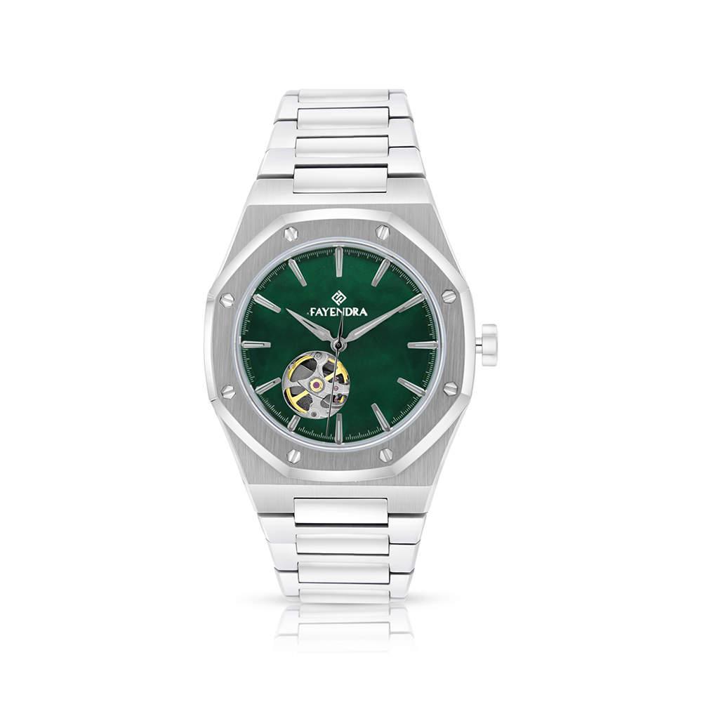 ساعة رجالي ستانلس ستيل عيار 316 بلون فضي GREEN DIAL