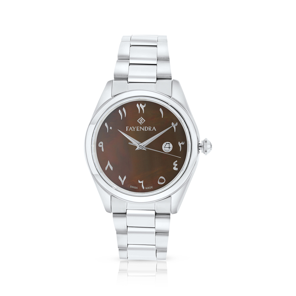 Stainless Steel 316L Watch Silver Color For Men - coffee MOP dial 