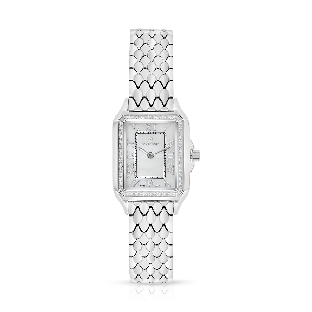 Stainless Steel 316L Watch Silver Color With White Zircon - white MOP dial 