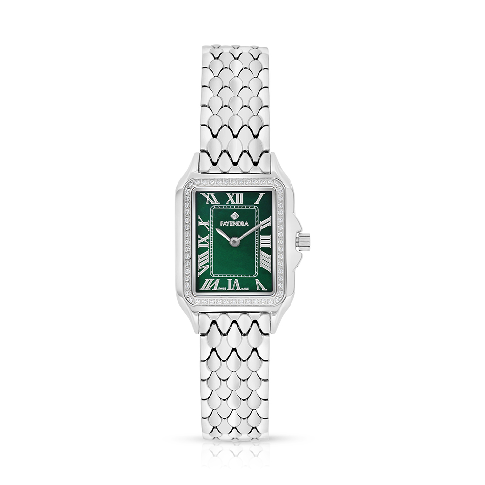 Stainless Steel 316L Watch Silver Color Embedded With White Zircon - green MOP dial 
