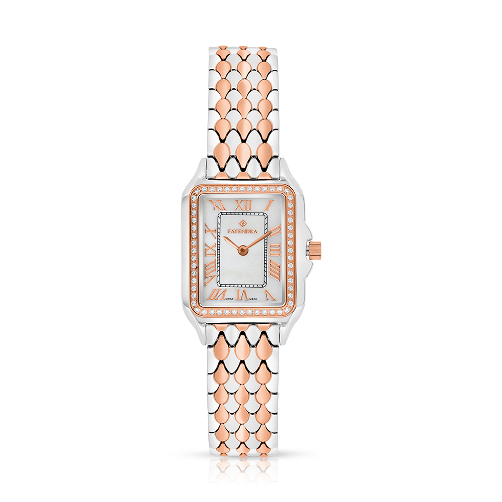 Stainless Steel 316L Watch Silver And Rose Golden Color With White Zircon - white MOP dial 