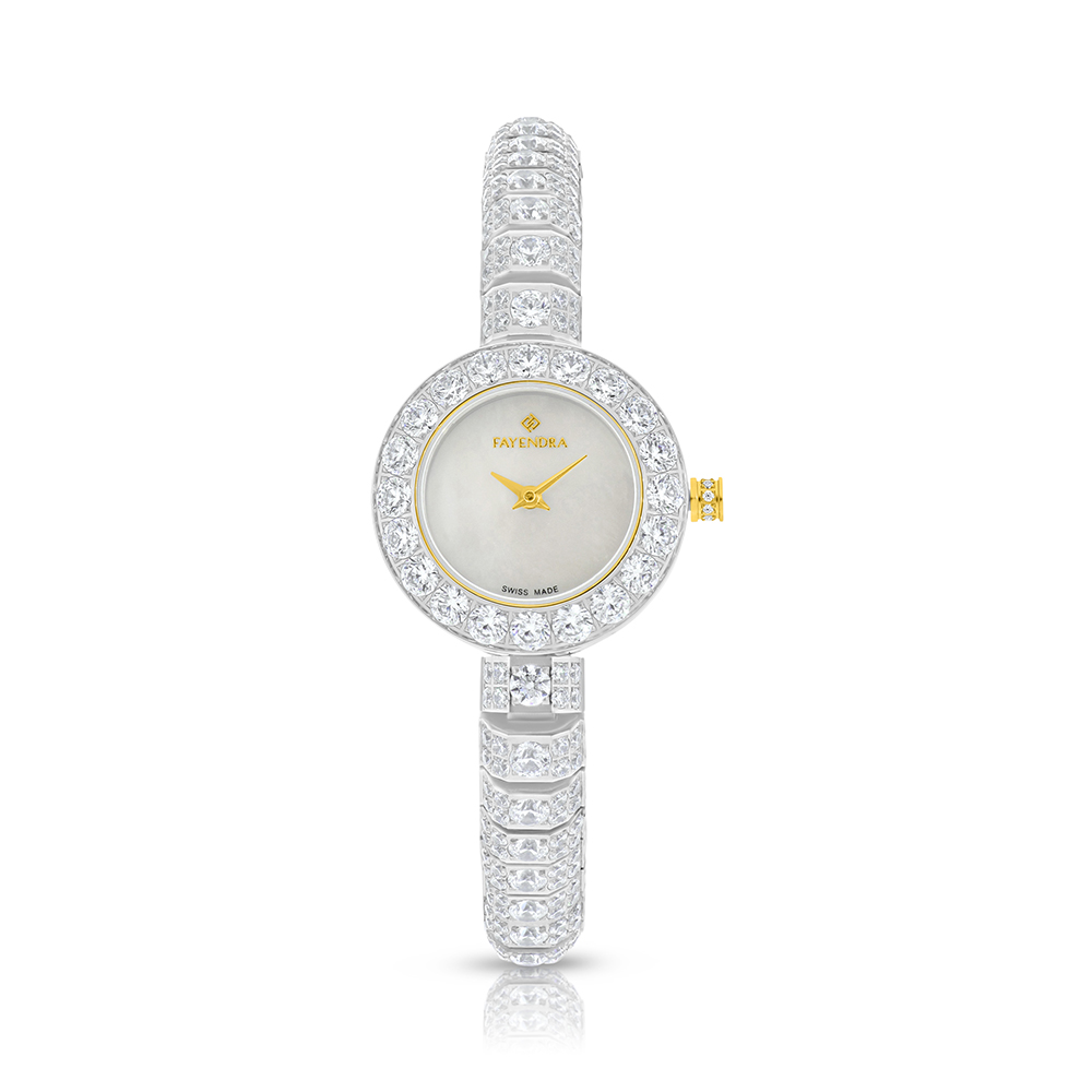 Stainless Steel 316L Watch Silver And Golden Color Embedded With White Zircon - white MOP dial 