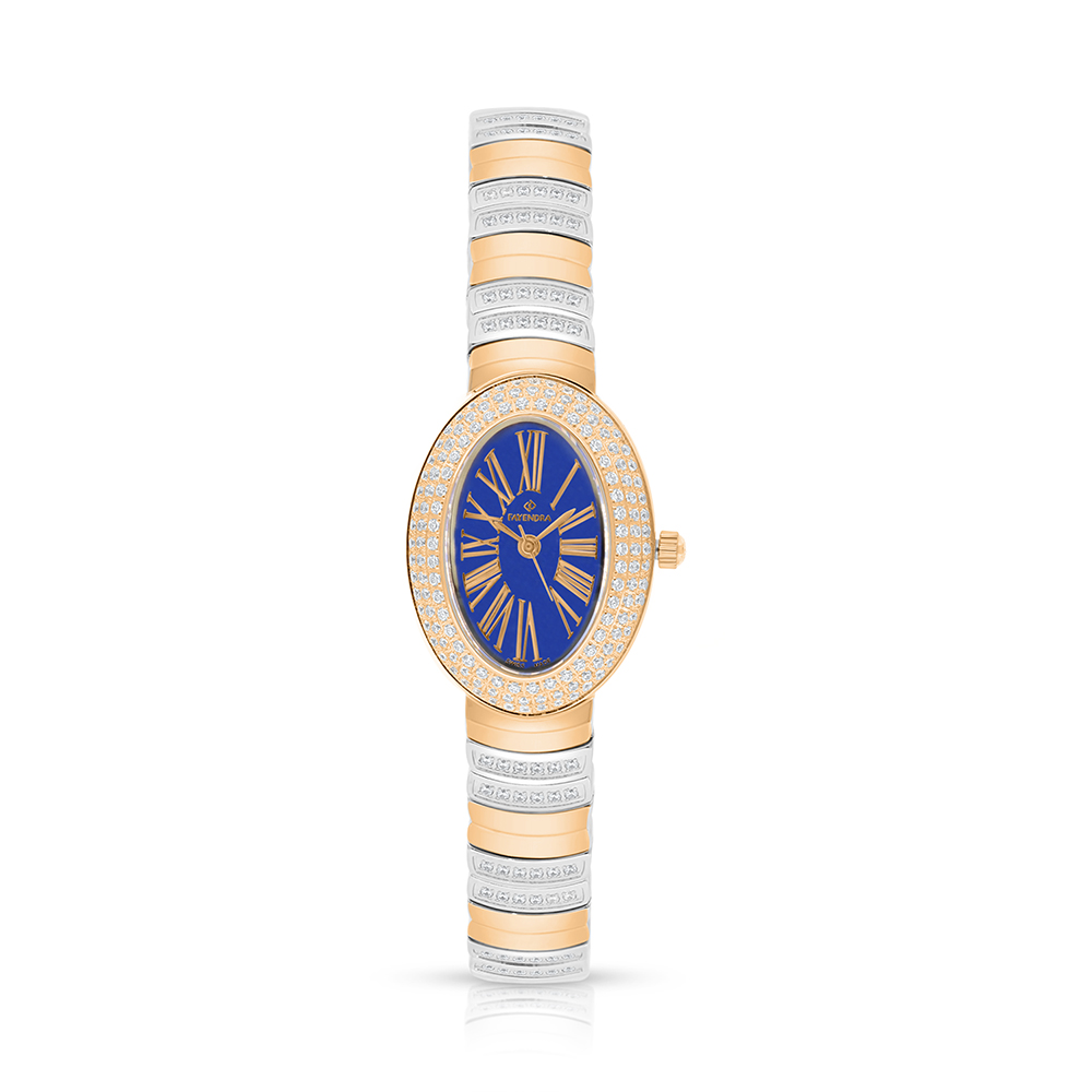 Stainless Steel 316L Watch Silver And Rose Gold Color Embedded With White Zircon - blue MOP dial 